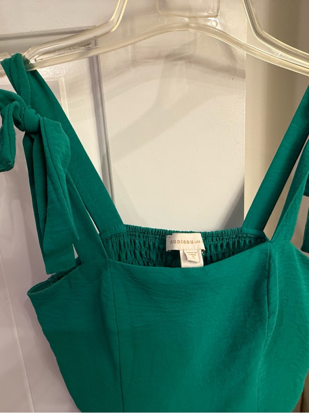 Monteau Los Angeles Green Tie Strap Midi Dress Size Small Smocked Back - Picture 8 of 14